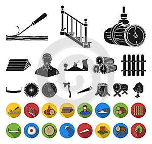 Sawmill and Timber black,flat icons in set collection for design. Hardware and Tools vector symbol stock web