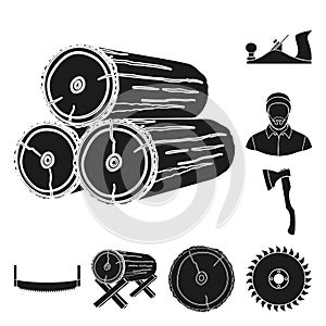 Sawmill and Timber black icons in set collection for design. Hardware and Tools vector symbol stock web illustration.