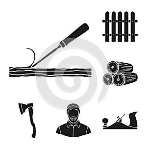 Sawmill and Timber black icons in set collection for design. Hardware and Tools vector symbol stock web illustration.