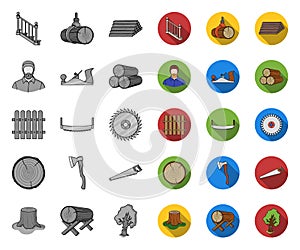 Sawmill and Timber mono,flat icons in set collection for design. Hardware and Tools vector symbol stock web illustration