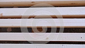 Sawn boards lie on the floor parallel to each other for drying. Preparation for the installation of an eco-friendly wooden floor i