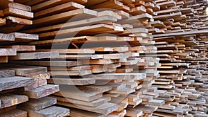 Sawn boards in a stack. lumber at a sawmill or building