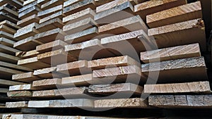 Sawn boards in a stack. lumber at a sawmill or building