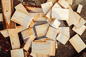 Sawn wood in logs in the warehouse