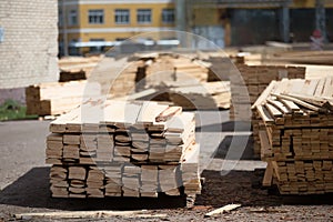Sawn boards in a wood processing plant