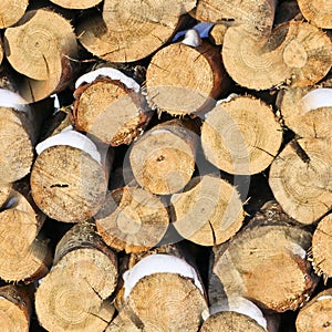 Sawn logs for firewood. A stack of logs. Sectional trees are tree rings. Natural background, wood texture