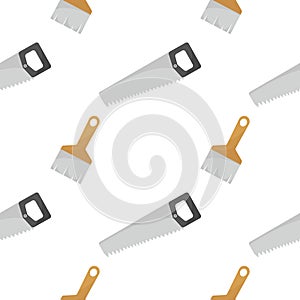 saws and paint brush seamless pattern