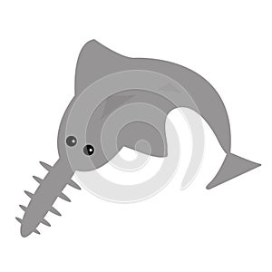 Sawshark icon. Cute cartoon funny character. Saw fish shark. Baby kids education. Ocean Sea life. Flat design. Isolated. White bac