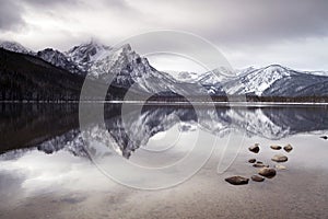 Sawtooth Mountain Lake Deep Winter Landscape Idaho National