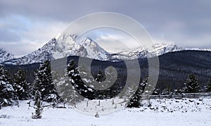 Sawtooth Mountain Range Deep Winter Landscape Idaho National Rec