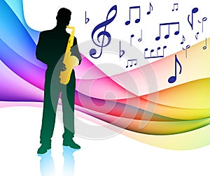 Sax Player on Musical Note Color Spectrum