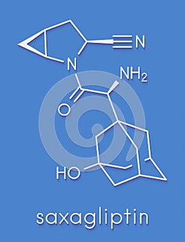 Saxagliptin diabetes drug molecule. Inhibitor of dipeptidyl peptidase-4 DPP4. Skeletal formula. photo