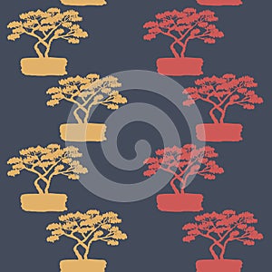 Saxaul on dark background, seamless pattern with desert tree for textile and decoration, vector illustration