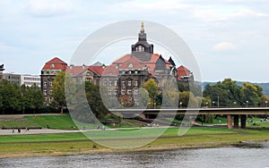 Saxon State Chancellery building on the northern bank of the Elbe River, Dresden, Germany