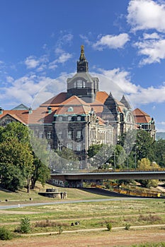 Saxon State Chancellery, view from the side of the Elbe river, Dresden, Germany