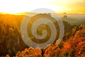 Saxon switzerland fairy tale view from carola rock at sunset