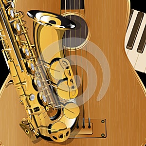 Saxophone and acoustic guitar closeup