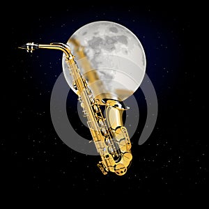 Saxophone on a background of the moon