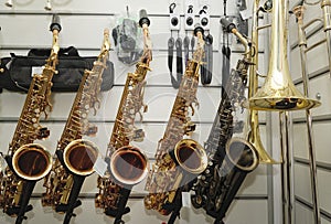 Saxophone on the background music store