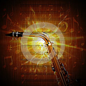 Saxophone Close-up on the shining sheet music notation