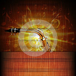 Saxophone Close-up on the shining sheet music notation