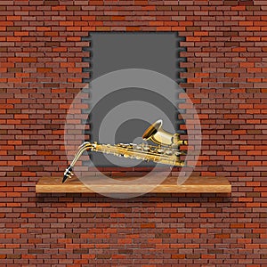 Saxophone in the failure brick wall.
