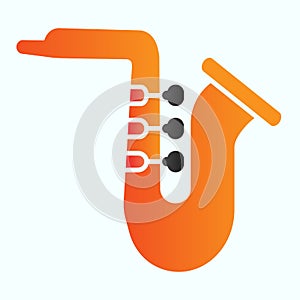 Saxophone flat icon. Jazz trumpet vector illustration isolated on white. Musical wind instrument gradient style design