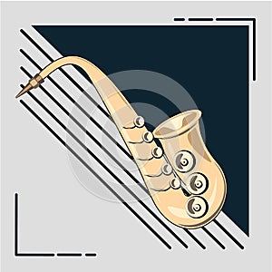 Saxophone flat icon and wind musical instrument, closeup