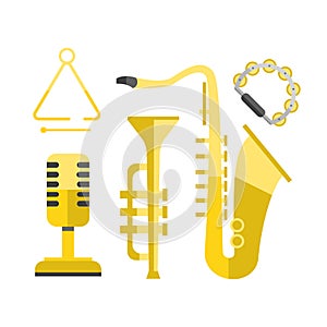 Saxophone gold icon music classical sound instrument vector illustration and brass entertainment golden band design