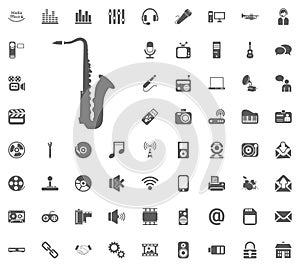 Saxophone icon. Media, Music and Communication vector illustration icon set. Set of universal icons. Set of 64 icons