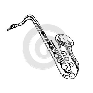 Saxophone jazz musical instrument vector illustration isolated. Sax symphony orchestra woodwind instrument silhouette