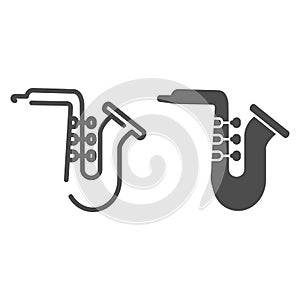 Saxophone line and glyph icon. Jazz trumpet vector illustration isolated on white. Musical wind instrument outline style