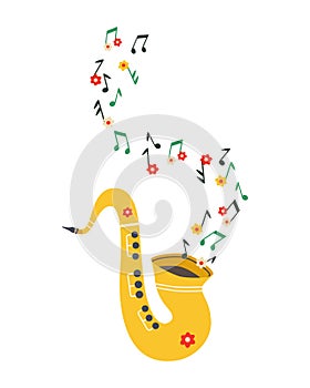Saxophone Live Music cute cartoon vector icon