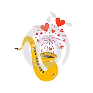 Saxophone Love Music cute hand drawn vector icon