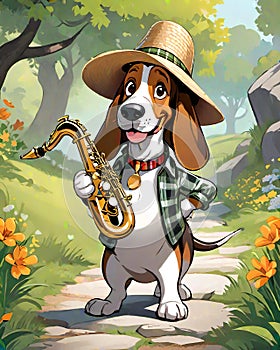 Saxophone music hound dog outdoor musician