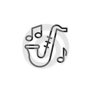 Saxophone and music notes line icon