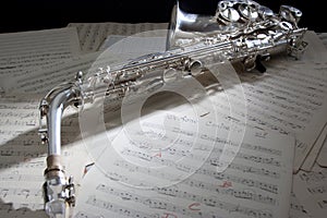 Saxophone and old Sheet music