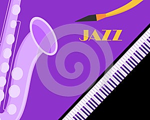 Saxophone and piano composition. Vector illustration. The concept of creating a cover, poster, banner, invitation. All