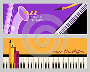 Saxophone and piano composition. Vector illustration. Concept for creating an invitation, banner. All design elements