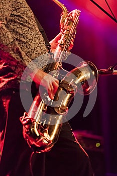 Saxophone player live concert on stage