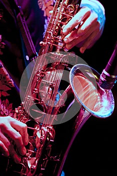 Saxophone player in live perfomance photo