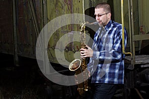Saxophone player outdoors