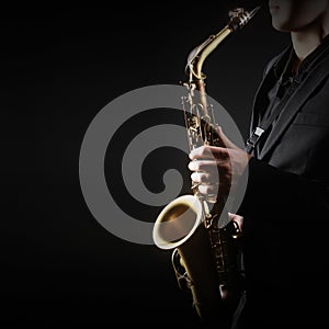 Saxophone player saxophonist with sax alto
