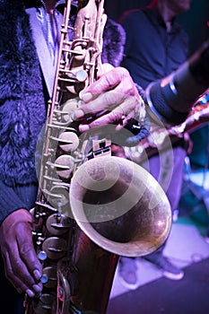 Saxophone playing blues music