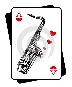 Saxophone and playing cards