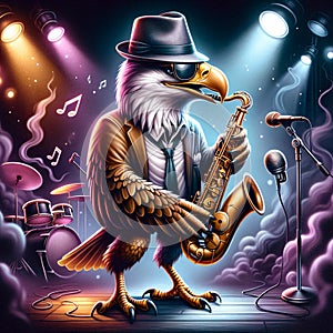 Saxophone Serenade: Cartoon Eagle Jazzing Up the Atmosphere