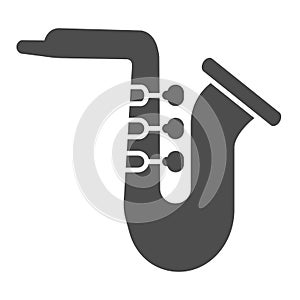Saxophone solid icon. Jazz trumpet vector illustration isolated on white. Musical wind instrument glyph style design