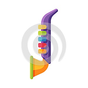 Saxophone Toy, Cute Colorful Plastic Plaything for Toddler Kids Flat Vector Illustration