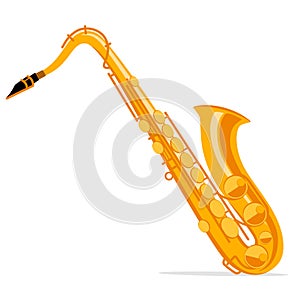 Saxophone. Vintage label, illustration, logotype.