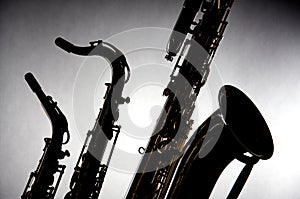 Saxophones Isolated in Silhouette